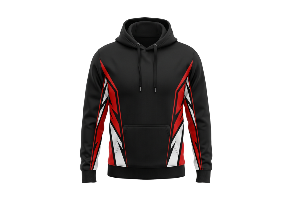 Wholesale Basketball Hoodie – Black Red White Sublimated Pullover Teamwear front design preview