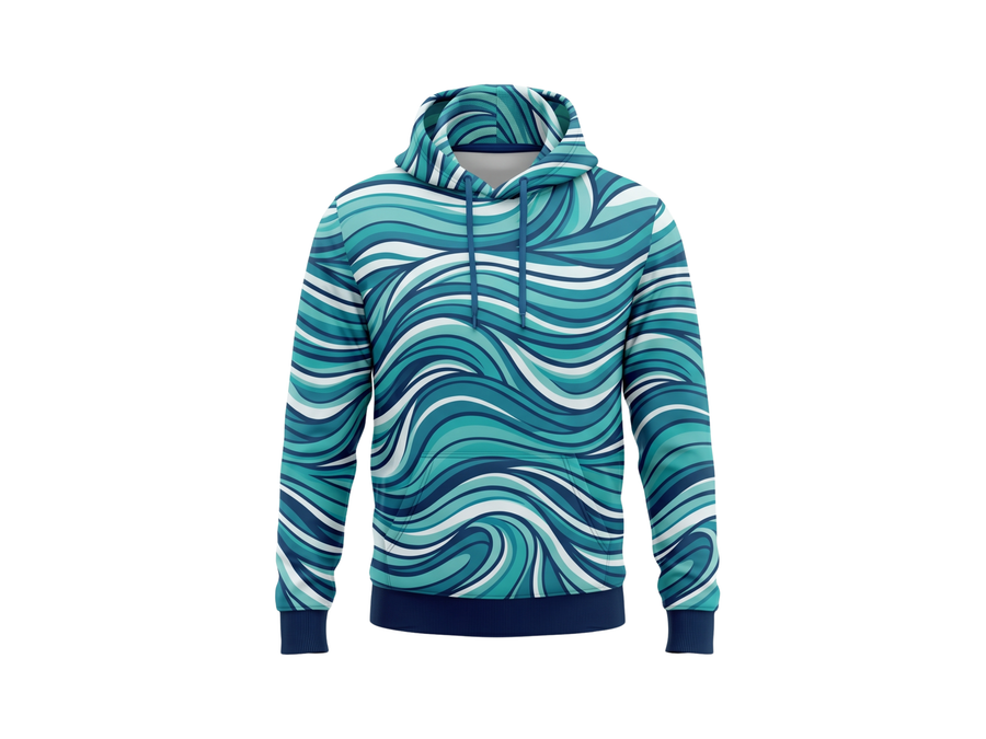 Wholesale Basketball Hoodie – Teal Blue Wave Sublimated Pullover Teamwear design preview