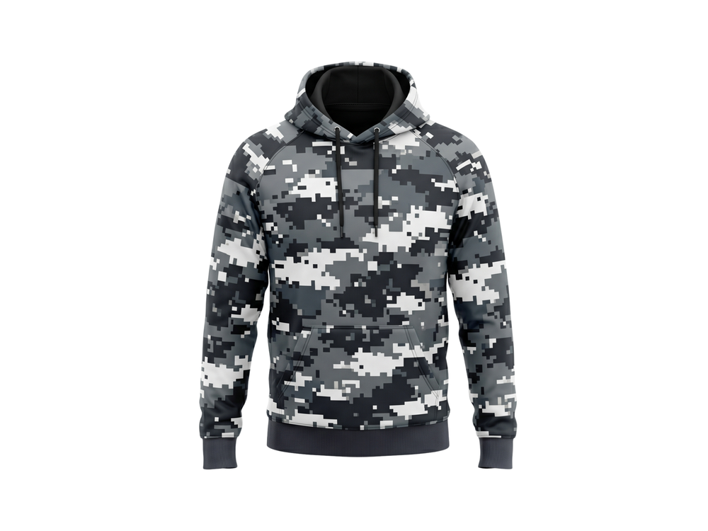 Wholesale Basketball Hoodie – Black White Digital Camo Sublimated Teamwear front design preview