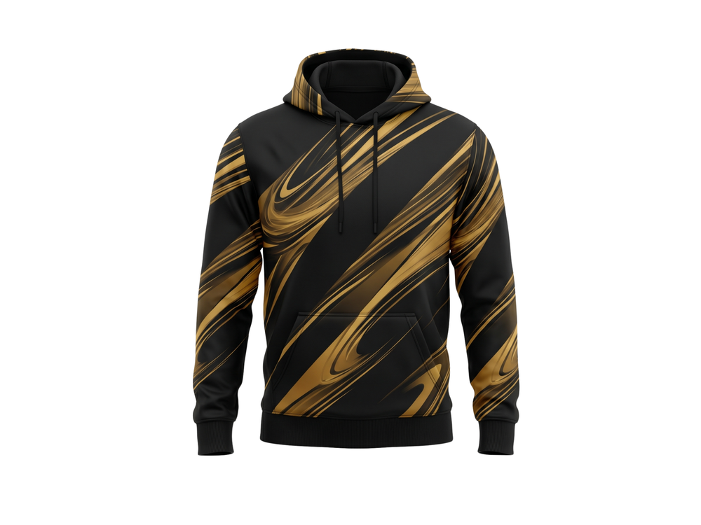 Wholesale Basketball Hoodie – Black Gold Abstract Sublimated Pullover Teamwear front design preview