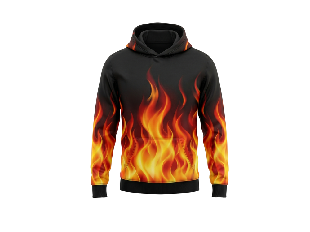 Wholesale Basketball Hoodie – Black Flame Sublimated Pullover Teamwear front design preview