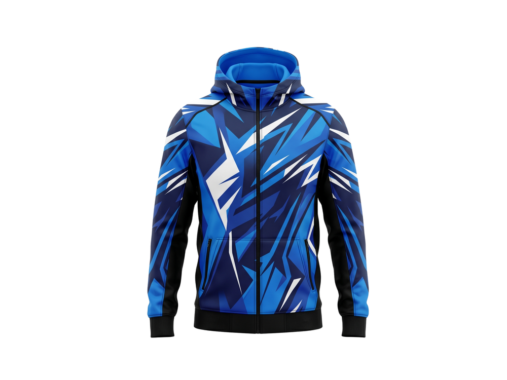 Wholesale Basketball Hoodie – Blue Black Geometric Sublimated Pullover Teamwear front design preview