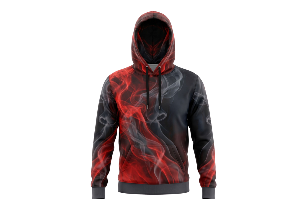 Wholesale Basketball Hoodie – Red Black Smoke Sublimated Pullover Teamwear front design preview
