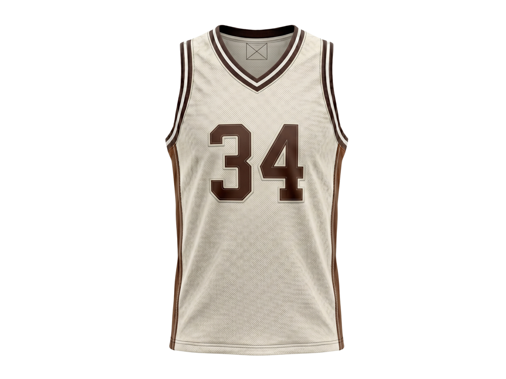 Custom Basketball Embroidered Jersey Wholesale Polyester Team Jersey Cream Brown front design preview