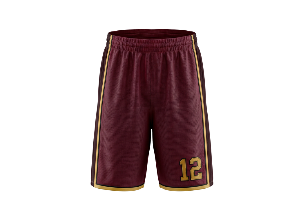 Custom Maroon Basketball Embroidered Shorts – Wholesale Polyester Teamwear front design preview