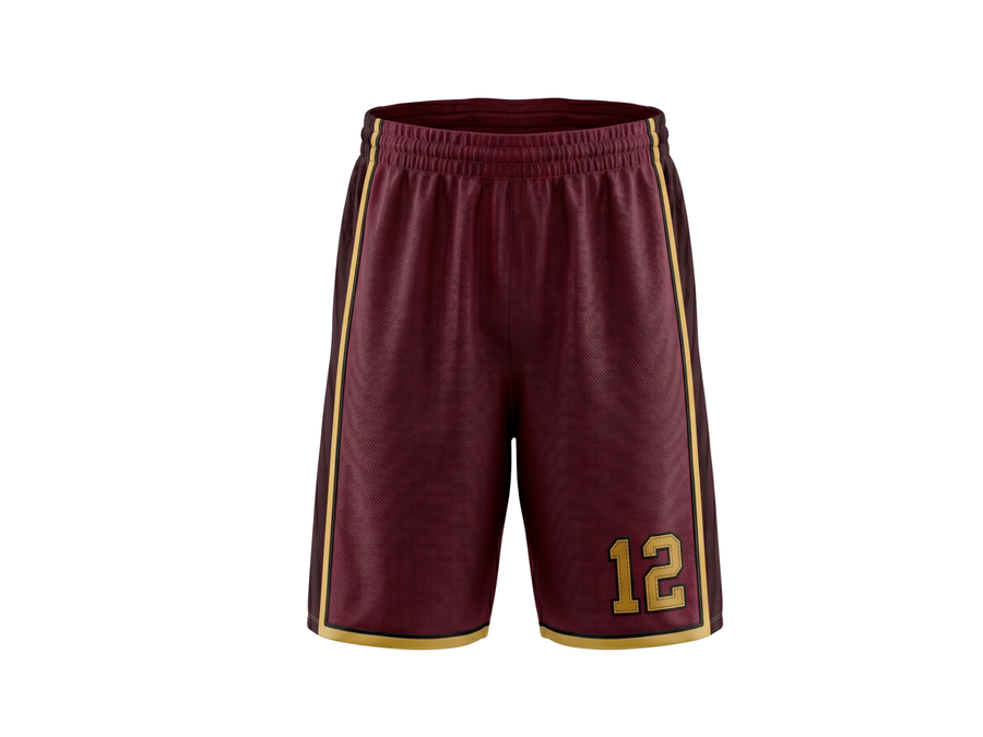 Custom Maroon Basketball Embroidered Shorts – Wholesale Polyester Teamwear design preview