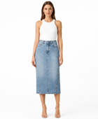 Custom Women’s Back-Slit Denim Midi Skirt for Private Labels