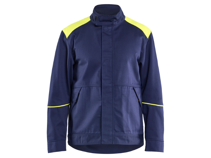 Welding Work Jacket for B2B Workwear Supply – Low MOQ Insulated Reflective Jacket in Navy Blue front design preview