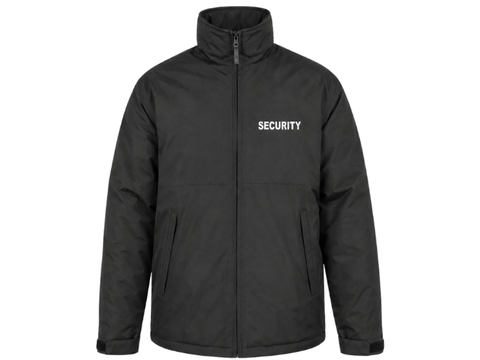 Security Printed Waterproof Jacket B2B Low MOQ Reflective Uniform Jacket Black Workwear front design preview