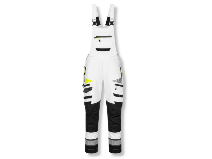 Work Bib and Brace B2B Low MOQ Stretch Pocket Overalls White & Black Workwear front design preview