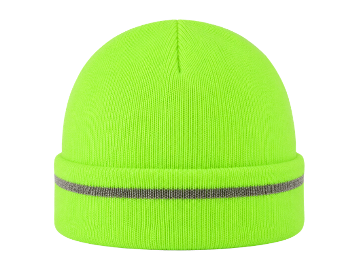 Fluorescent Green Workwear Beanie – Wholesale Reflective Cuff Insulated Winter Hat