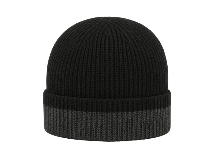 Work Beanie – Low MOQ B2B Two-Tone Winter Uniform Hat in Black & Charcoal front design preview