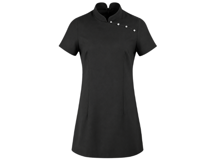 Beauty & Spa Ladies Mika Short Sleeve Tunic - Black | B2B Low MOQ Custom Workwear Manufacturer front design preview