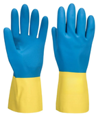 Double Dipped Latex Gauntlet Yellow/Blue  B2B Low MOQ Custom Industrial Work Gloves Manufacturer
