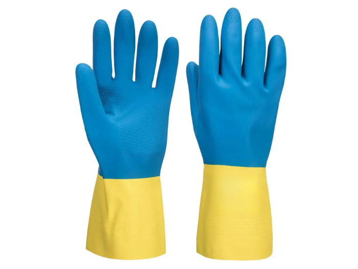 Double Dipped Latex Gauntlet Yellow/Blue  B2B Low MOQ Custom Industrial Work Gloves Manufacturer design preview