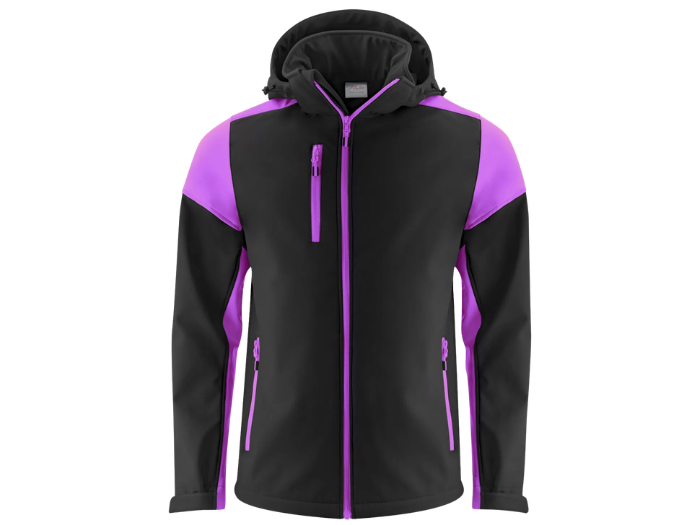 Wholesale Softshell Jacket Black/Purple B2B Workwear Jacket Low MOQ front design preview