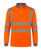 Custom Haulage Long Sleeve Polo Shirt Orange/Grey Low MOQ Workwear