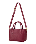 B2B Leather Top Handle Tote Bag Burgundy with Adjustable Shoulder Strap