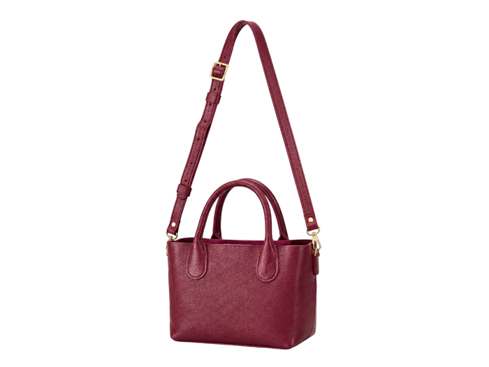 B2B Leather Top Handle Tote Bag Burgundy with Adjustable Shoulder Strap front design preview