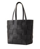 B2B Black Woven Leather Shoulder Tote Bag Low MOQ Custom Leather Bag