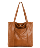B2B Leather Pocket Shoulder Tote Bag Brown Low MOQ