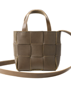 Woven Leather Mini Tote Bag B2B Shoulder Strap Brown Low MOQ