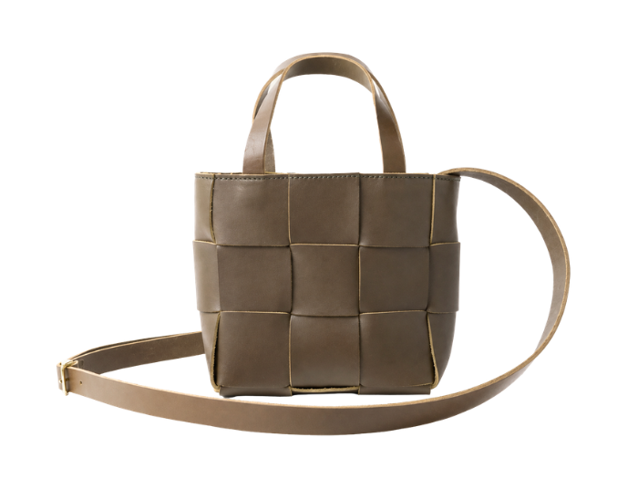 Woven Leather Mini Tote Bag B2B Shoulder Strap Brown Low MOQ front design preview