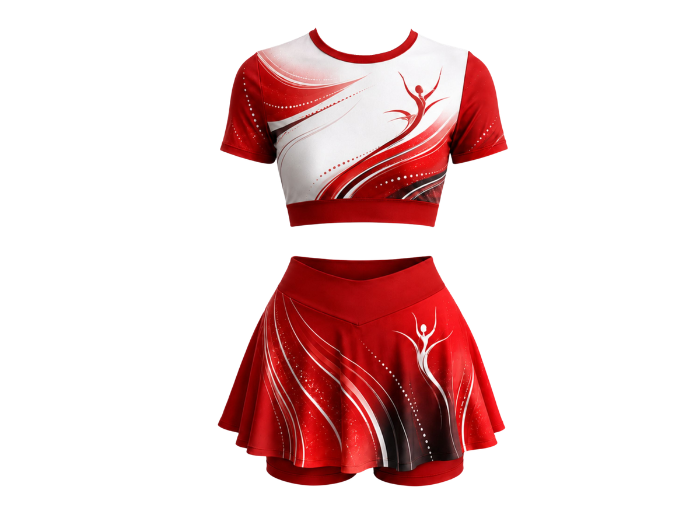 Custom Dance Team Crop Top and Skirt Uniform – Red and White B2B Wholesale Low MOQ Performance Teamwear front design preview