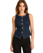 Women’s Button-Front Denim Vest B2B Dark Blue