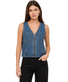 B2B Women’s V-Neck Zip-Front Denim Vest Blue