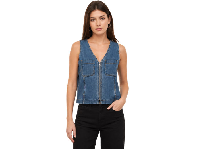 B2B Women’s V-Neck Zip-Front Denim Vest Blue