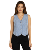 B2B Denim Vest Women’s V-Neck Button-Front Light Blue