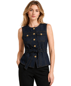 Denim Vest Women’s Belted Button-Front B2B Dark Blue