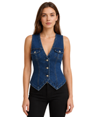 Denim Vest Women’s Fitted V-Neck B2B Deep Blue Wash