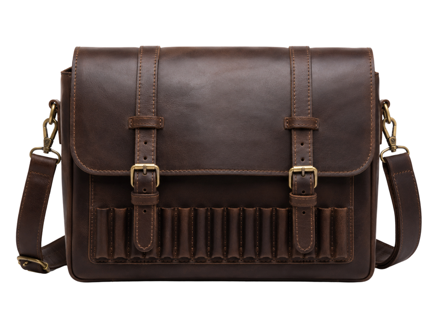 Double-Buckle Hunting Cartridge Leather Bag – Dark Brown | B2B Low MOQ