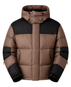 Contrast-Panel Hooded Duck Down Puffer Jacket – Taupe Brown and Black | B2B Low MOQ