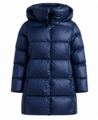 Long Hooded Duck Down Puffer Coat – Navy Blue | B2B Low MOQ