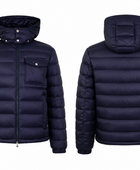 Chest-Pocket Hooded Duck Down Puffer Jacket – Navy Blue | B2B Low MOQ