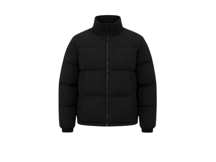 Wide-Baffle Stand-Collar Duck Down Puffer Jacket – Black | B2B Low MOQ