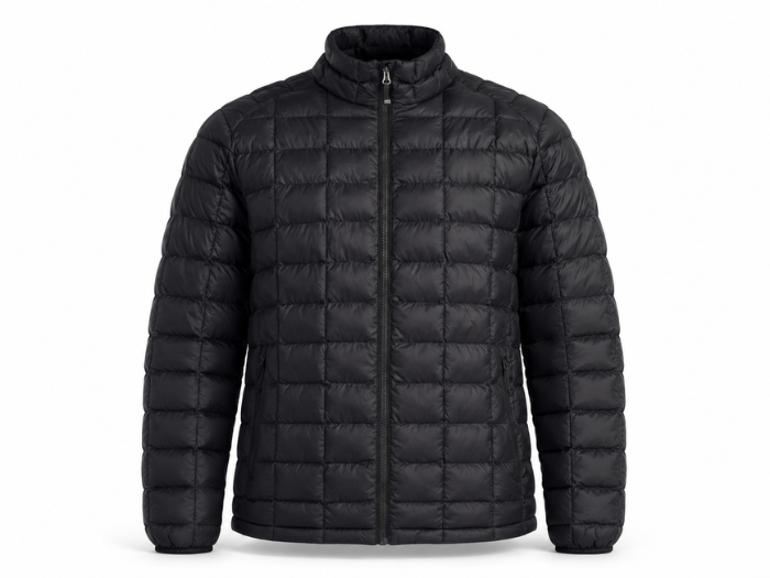 Square-Quilted Stand-Collar Duck Down Puffer Jacket – Black | B2B Low MOQ