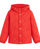 Diamond-Quilted Hooded Duck Down Puffer Jacket – Coral Red | B2B Low MOQ