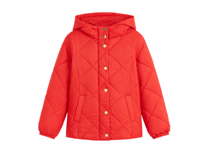 Diamond-Quilted Hooded Duck Down Puffer Jacket – Coral Red | B2B Low MOQ front design preview