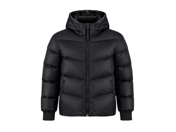 Women’s Chevron-Quilted Hooded Duck Down Puffer Jacket – Black | B2B Low MOQ front design preview