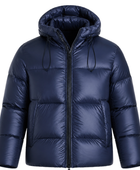 Hooded Goose Down Puffer Jacket – Navy Blue | B2B Low MOQ
