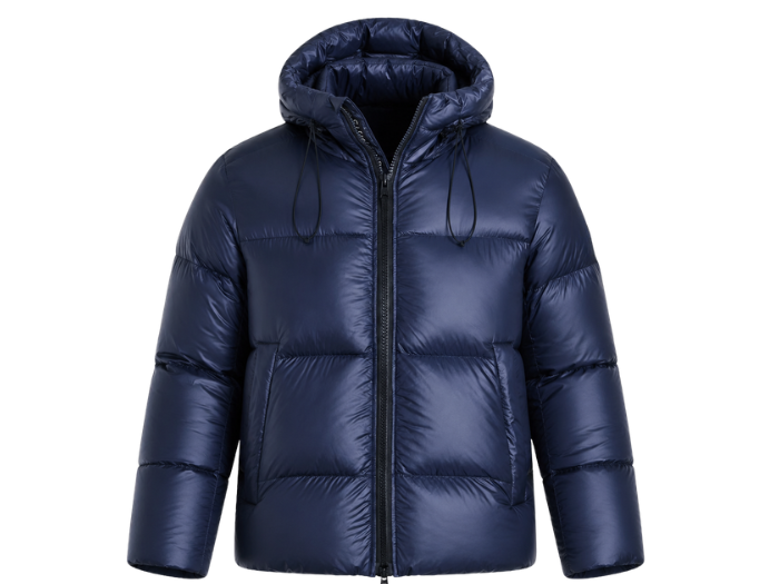 Hooded Goose Down Puffer Jacket – Navy Blue | B2B Low MOQ front design preview