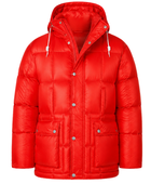 Snap-Front Hooded Goose Down Puffer Jacket – Bright Red | B2B Low MOQ