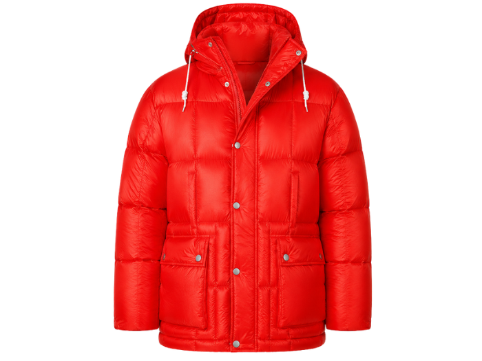 Snap-Front Hooded Goose Down Puffer Jacket – Bright Red | B2B Low MOQ