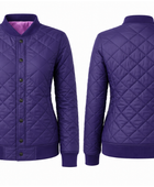 Diamond-Quilted Snap-Button Goose Down Jacket – Purple | B2B Low MOQ
