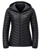Women’s Chevron-Quilted Hooded Goose Down Jacket – Black | B2B Low MOQ