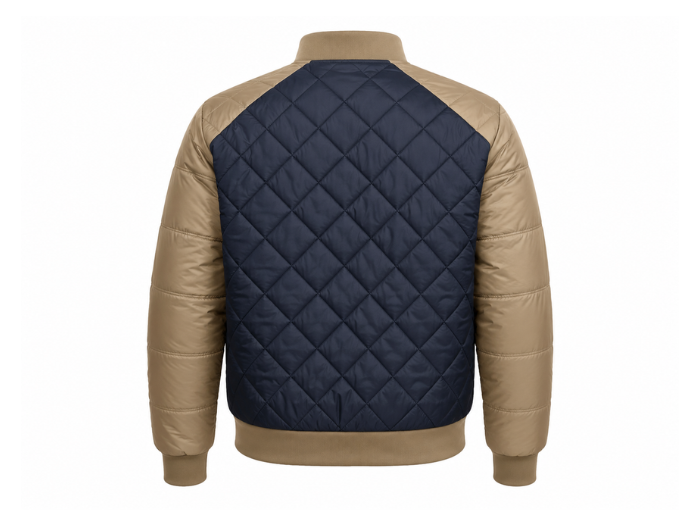 Men’s Contrast-Panel Diamond-Quilted Goose Down Jacket – Navy Blue and Champagne Beige | B2B Low MOQ